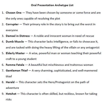 Monday Classes: Archetype List