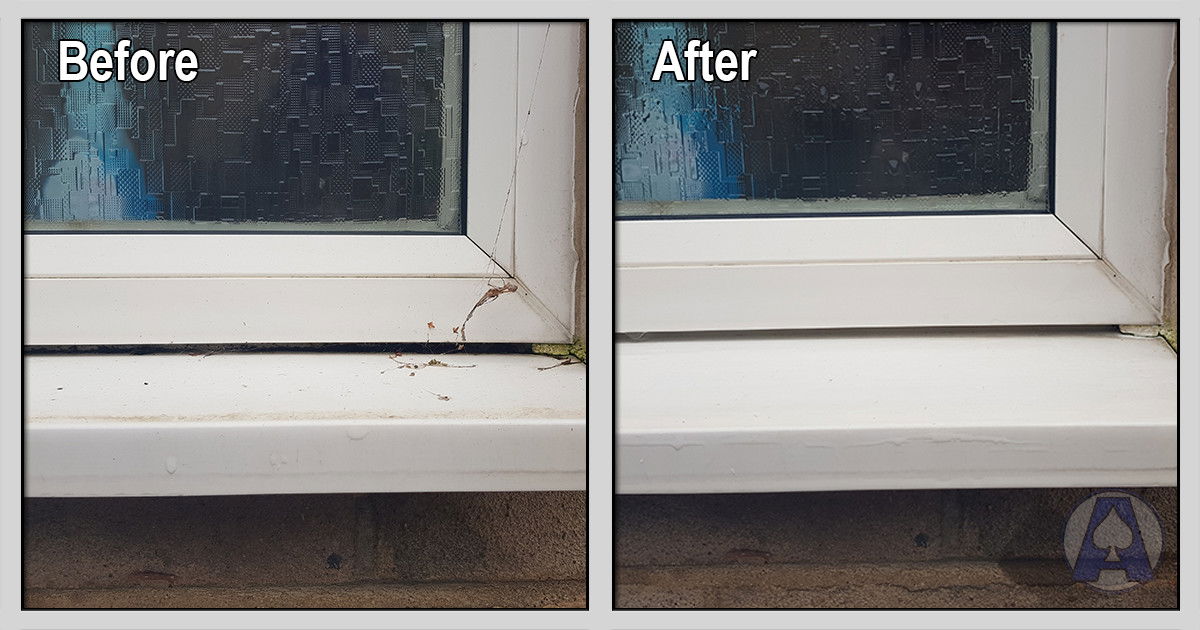 Dirt removed deep between window and sill - Window Cleaning