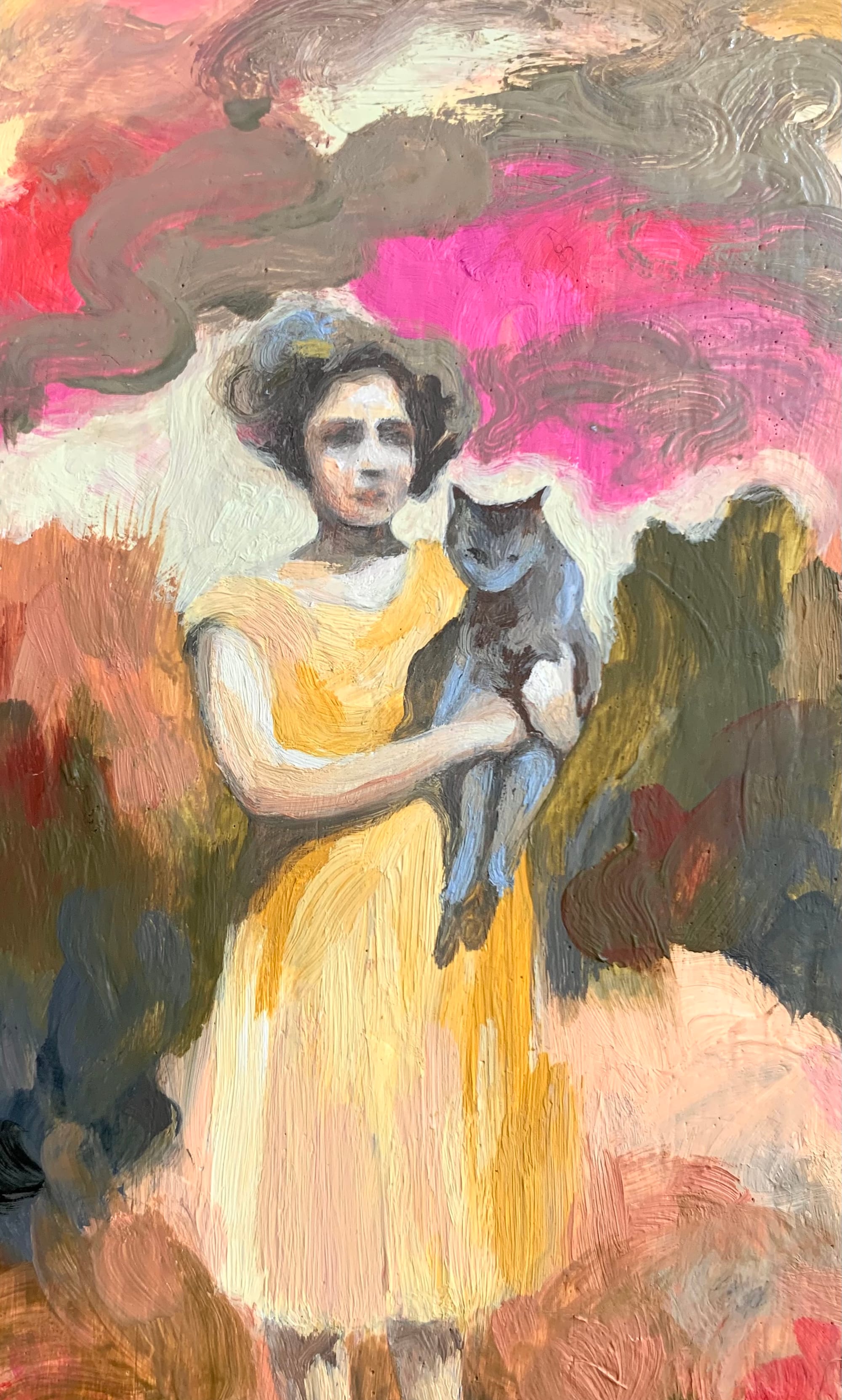 women with blue cat