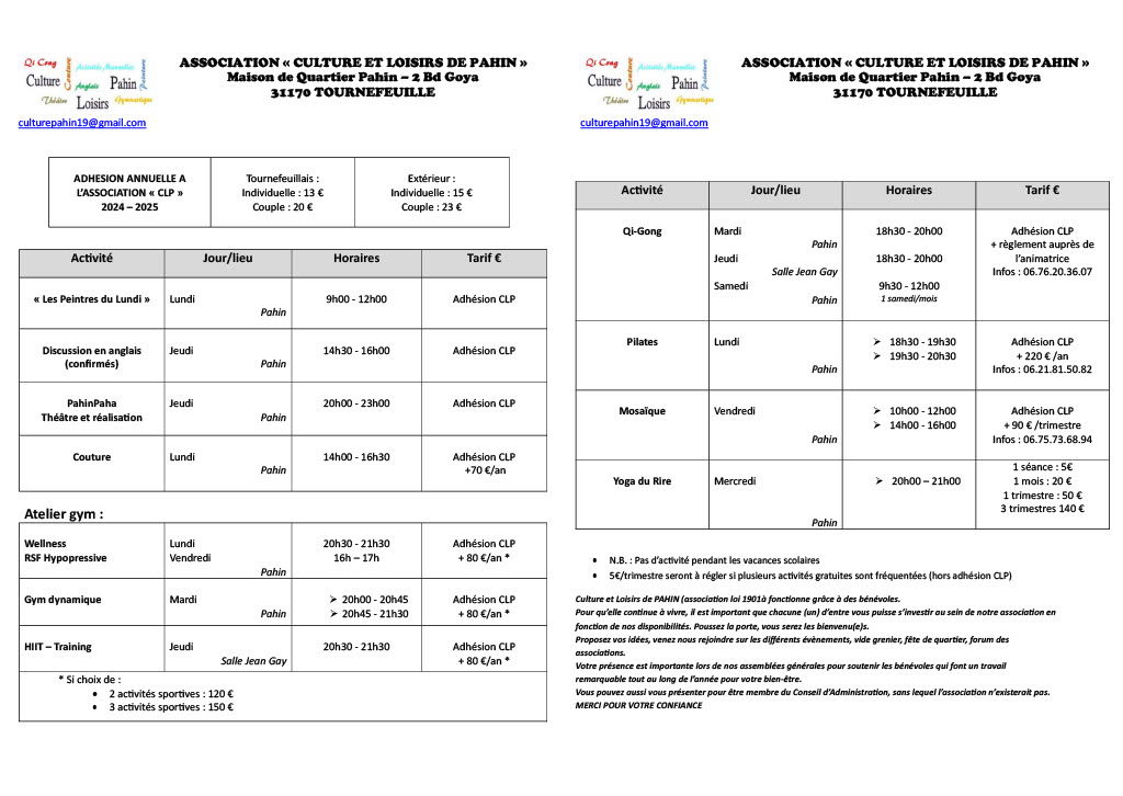 LISTE DES ACTIVITES