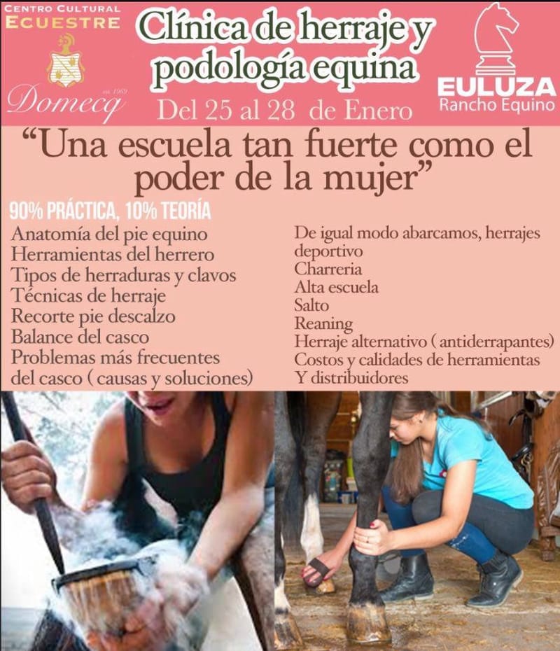 Clínica de herraje y podología equina, abierto a mujeres.