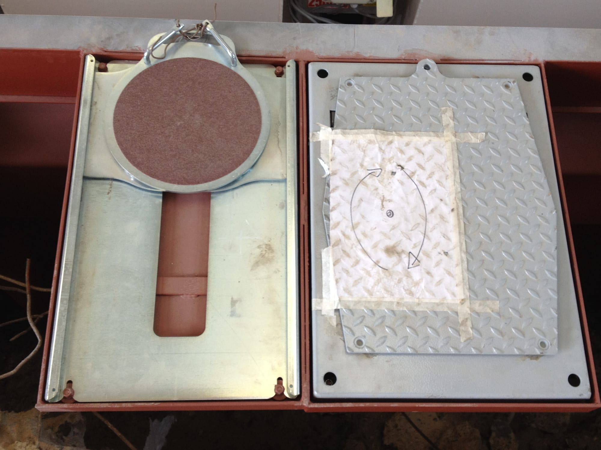 wheelplay detectors and turning trays in steel fabricated recess.