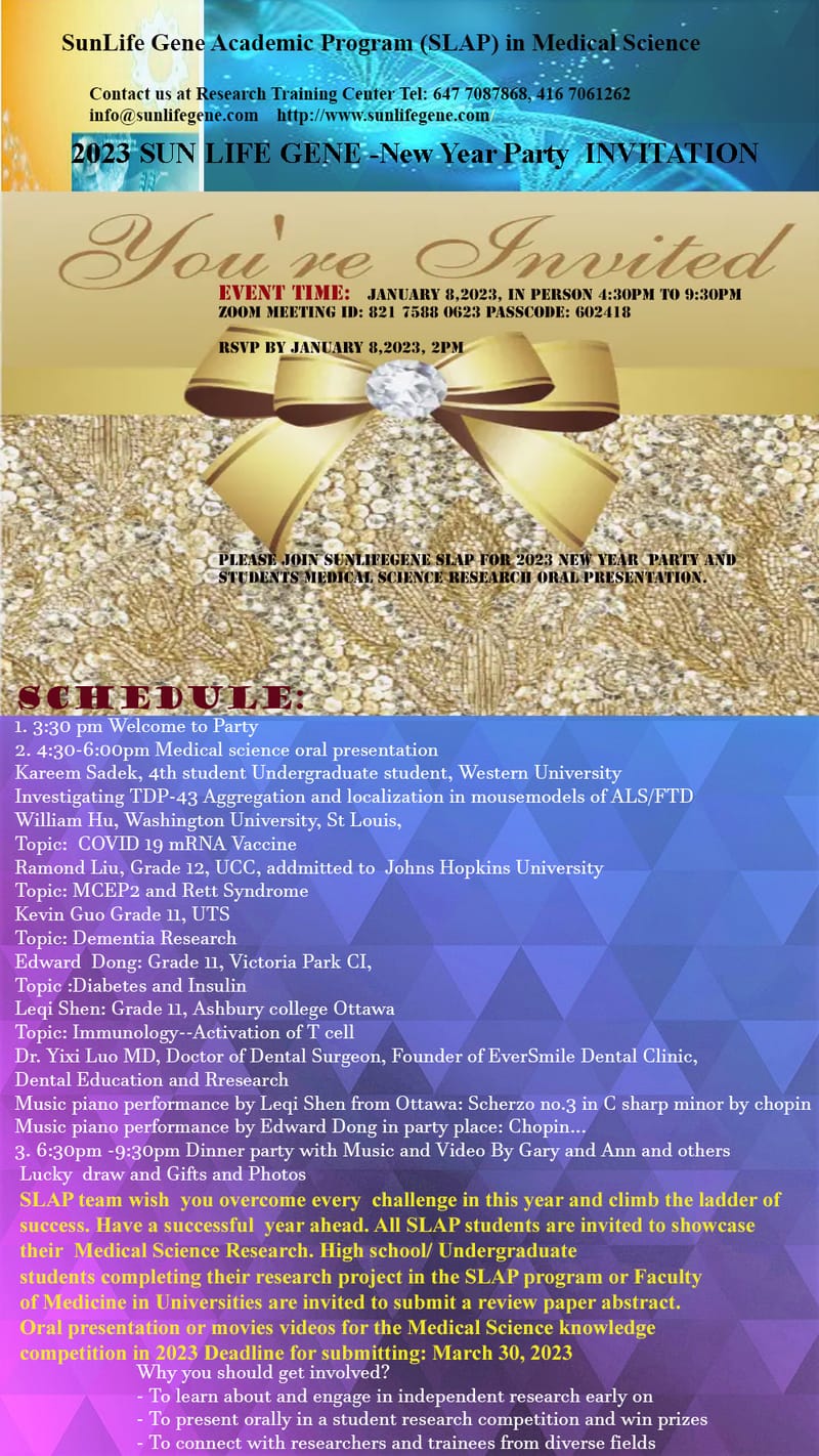 SUN LIFE GENE  2023 New Year  Medical Science Research Oral presentation