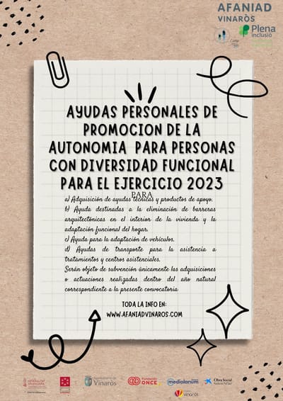 Ayudas personales de promoción de la autonomía personal para personas con diversidad funcional para el ejercicio 2023.