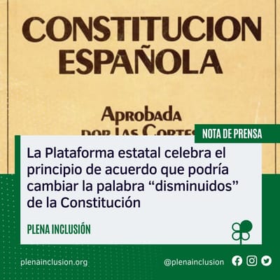La Plataforma estatal plena inclusion y sus asociaciones celebramos  el principio de acuerdo que podría cambiar la palabra “disminuidos” de la Constitución