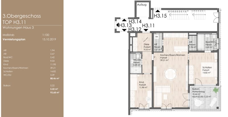 Wohnung 11 - 93,68 qm (Salzburger Straße 1) - vermietet