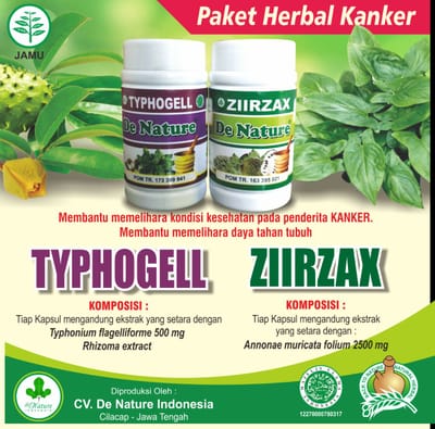 obat herbal kanker de nature kapsul ziirzak dan typhogel