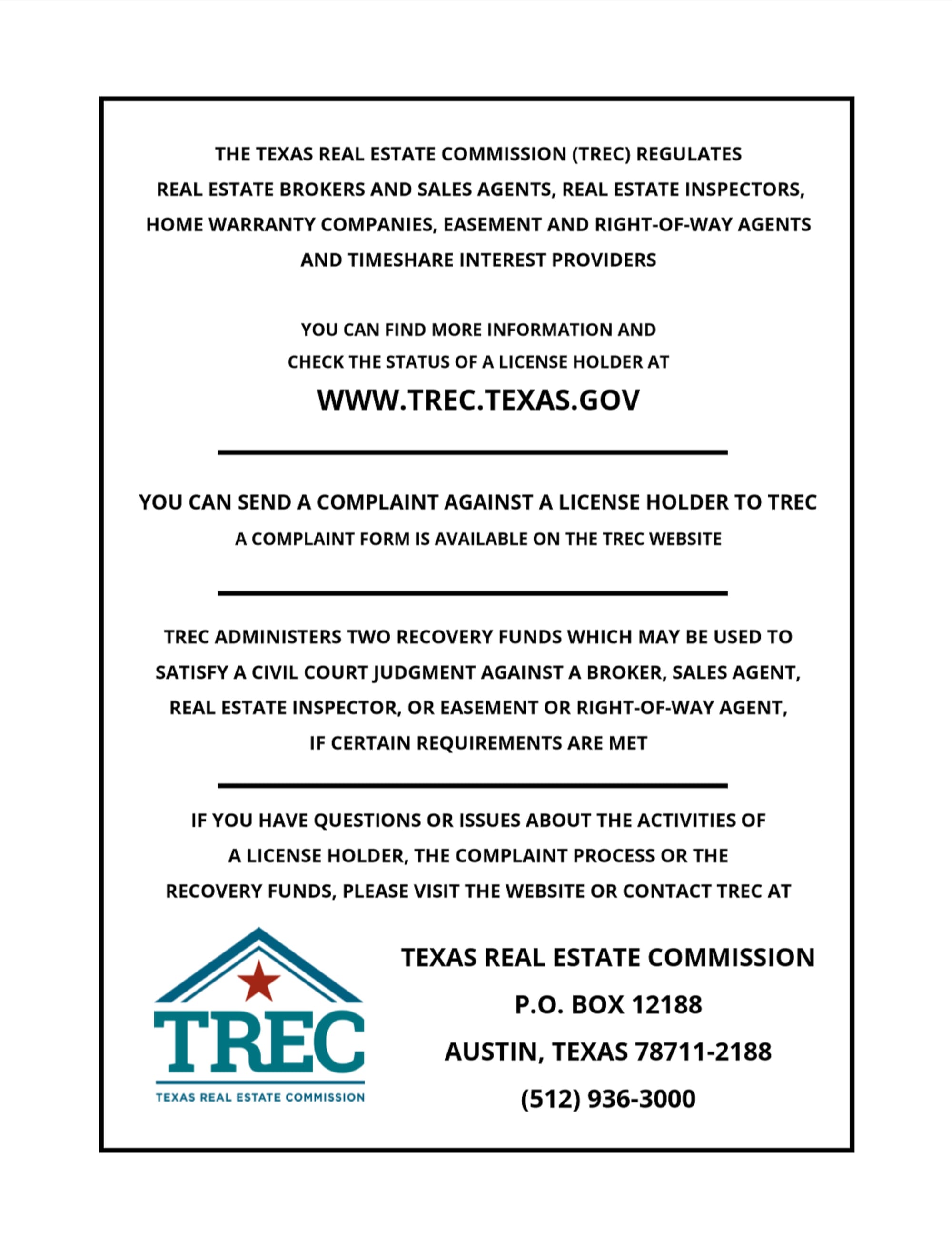 TREC Consumer Protection Notice