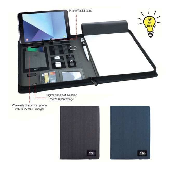 A4 Folder WI 5000 MAh Wireless Powerbank, LED Logo