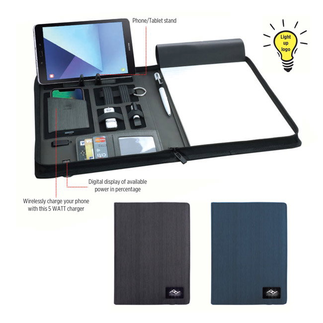 A4 Folder WI 5000 MAh Wireless Powerbank, LED Logo