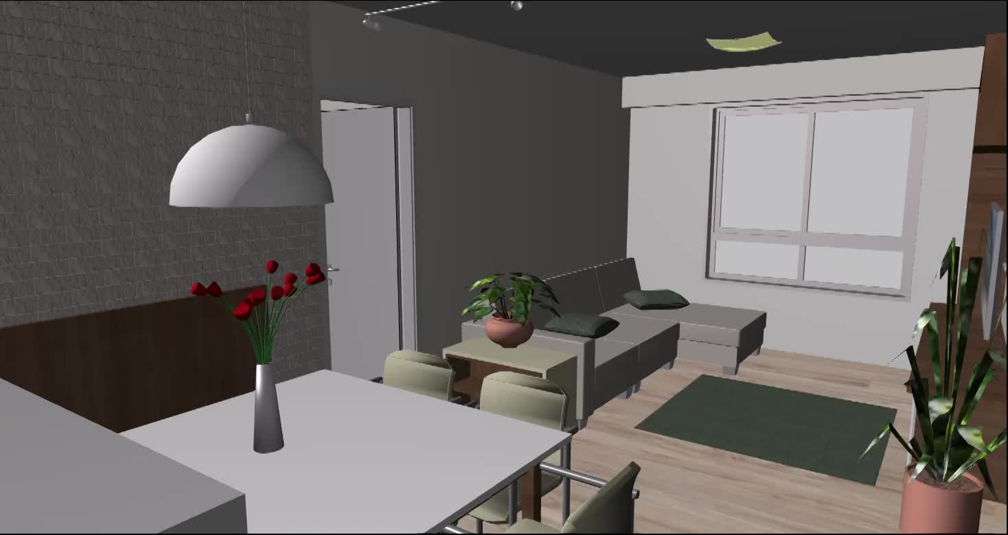 Modelagem 3D básica sem renderização gerada por software BIM para desenvolvimento de projeto de interiores e enviado para o arquiteto Felipo Souza da empresa STUDIOTEC