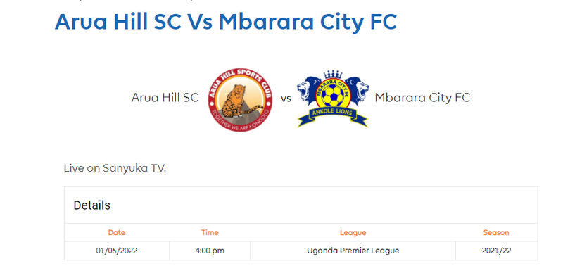 MATCH DAY - WHAT YOU NEED TO AHEAD OF THE ARUA HIL SC Vs MBARARA CITY FC CLASH