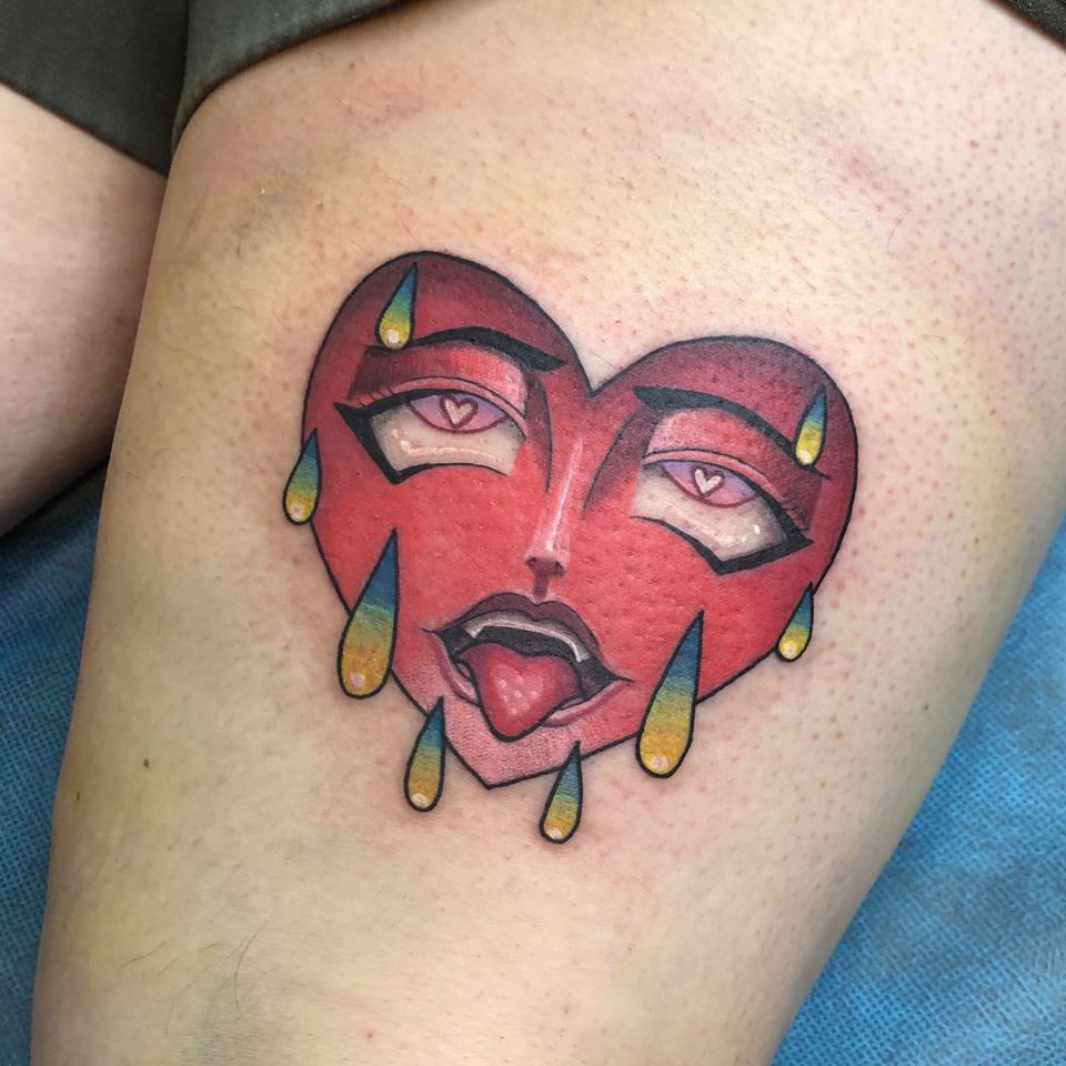 Crying Ahegao Heart Tattoo