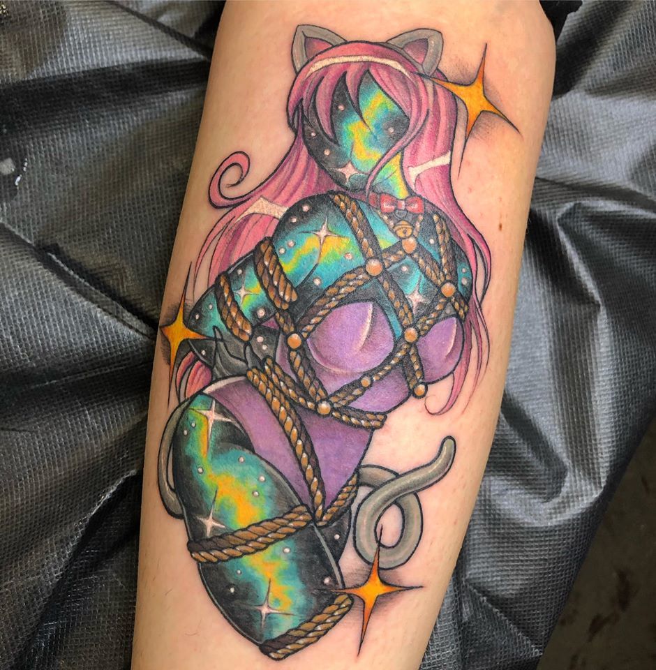 Cybertraditional Rope Kitten tattoo