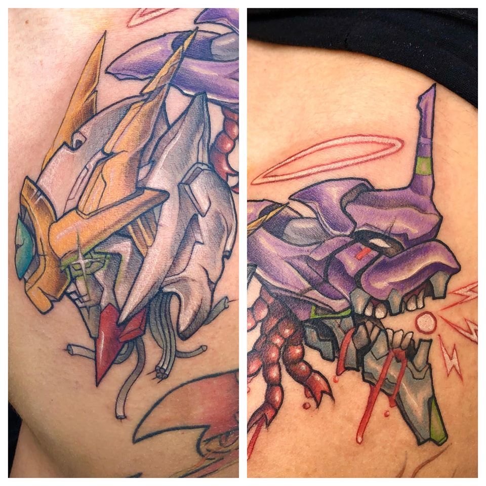 Gundam Unit Barbatos and EVA Unit 01 Tattoo