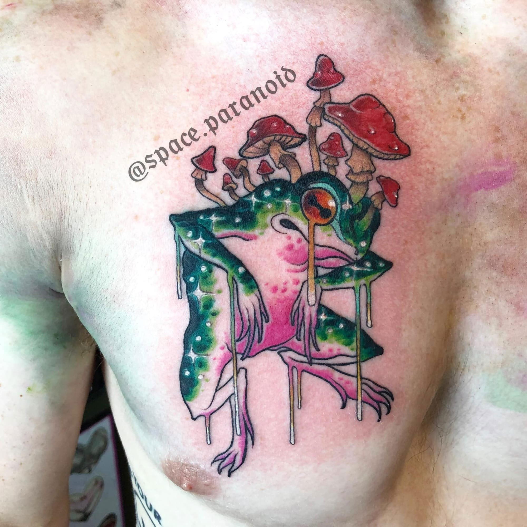 Cybertraditinoal Trippy Frog Tattoo