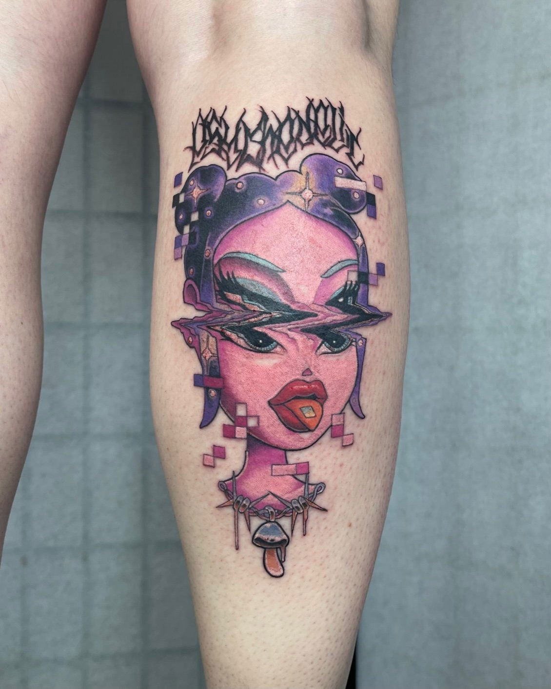 Psychedelic Bratz doll glitch tattoo