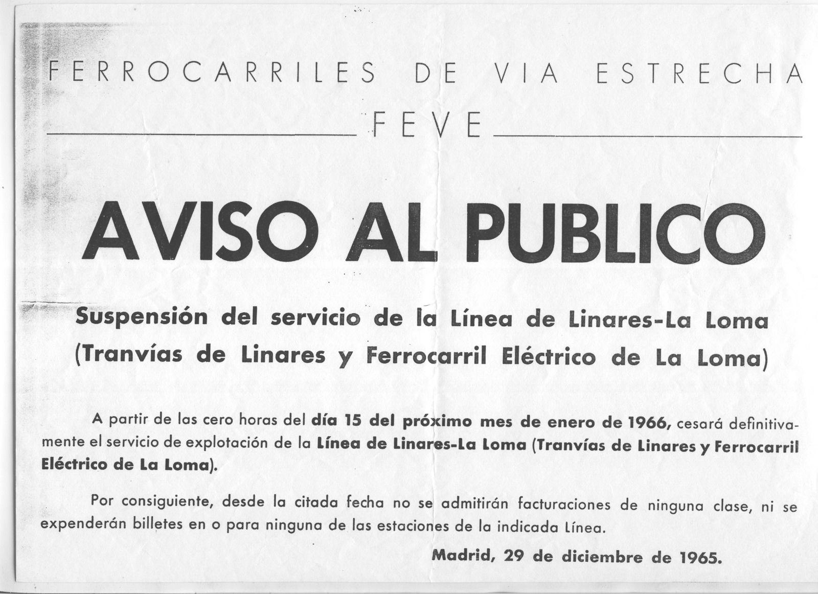 55º aniversario suspensión servicio tranvías de Linares y La Loma