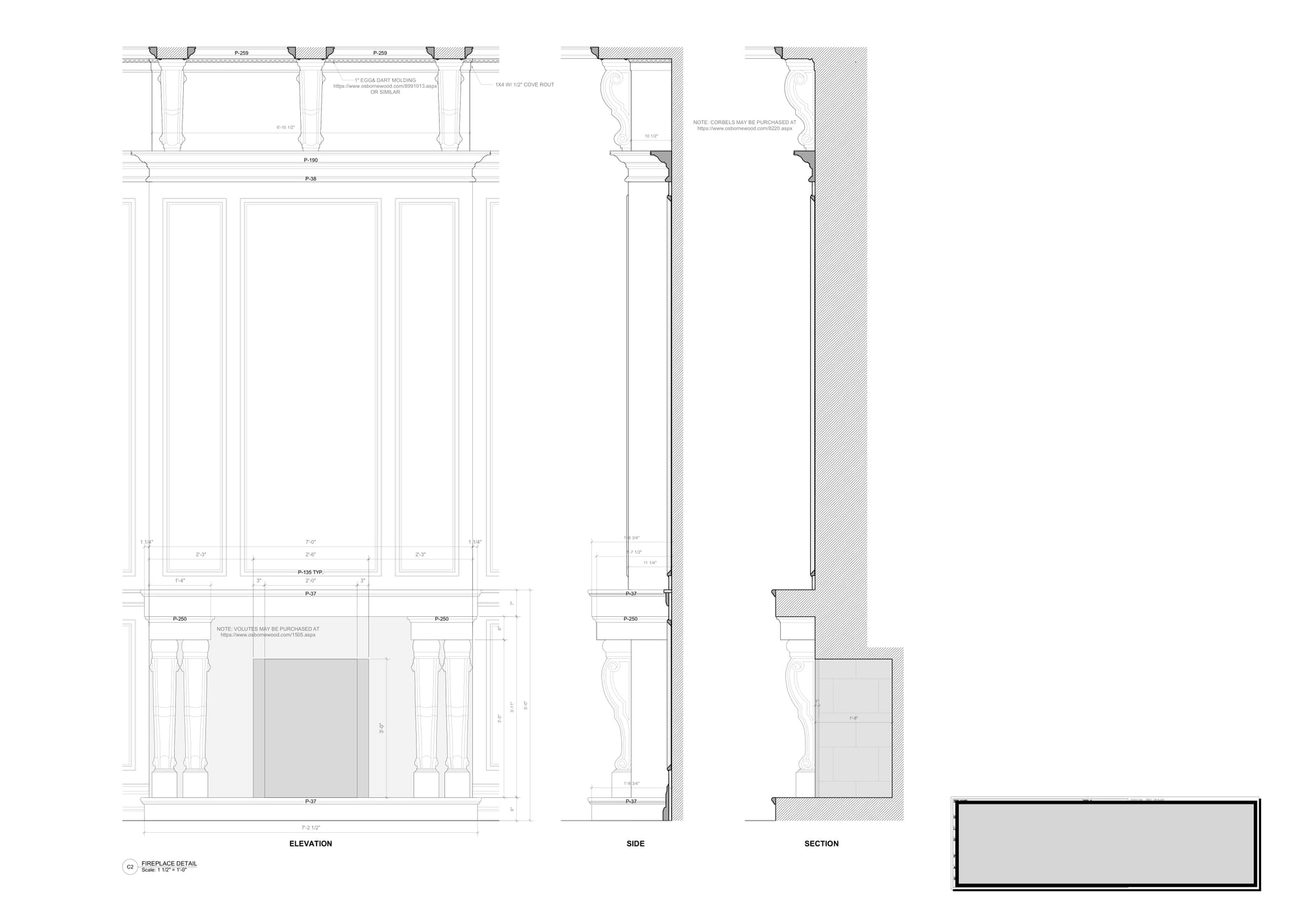 Radiant - interior LB Mayer's London office, fireplace detail plate