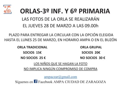 ORLAS DE 6º DE PRIMARIA Y 3º INFANTIL 2018/2019