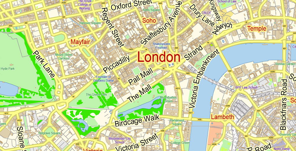 London (UK) printable map