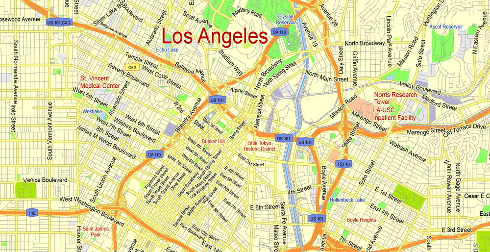 Los Angeles printable maps, USA