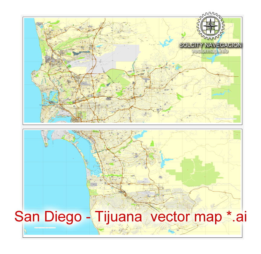 San Diego printable maps in vector, PDF and Adobe Illustrator