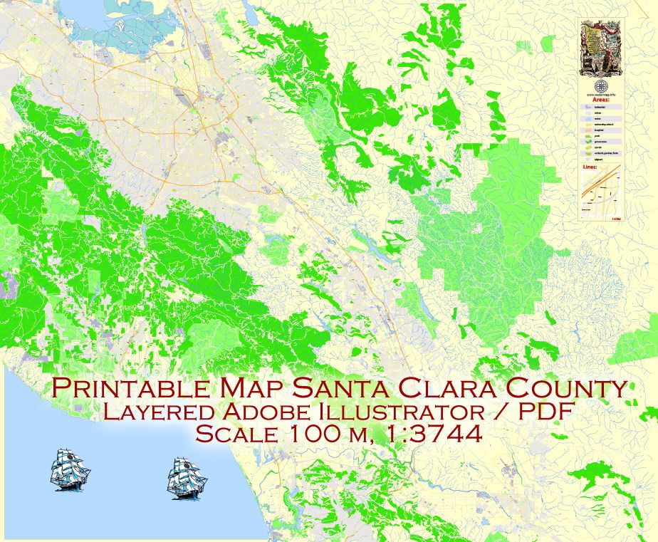 Santa Clara (CA) printable map in PDF and more vector formats (.AI)