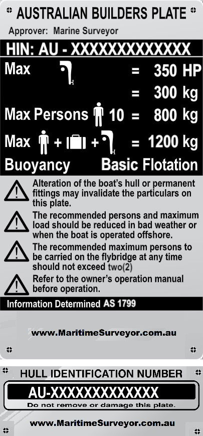 Australian Builders Plate (ABP)  &  Hull Identification Numbers (HIN) Plate