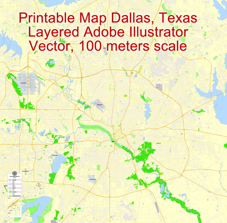 Dallas printable maps, Texas, USA