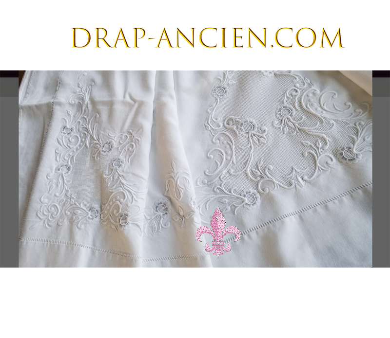 Drap Ancien En Lin Et Coton Gris Argent