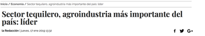 Sector tequilero, agroindustria más importante del país: líder