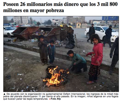 Poseen 26 millonarios más dinero que los 3 mil 800 millones en mayor pobreza
