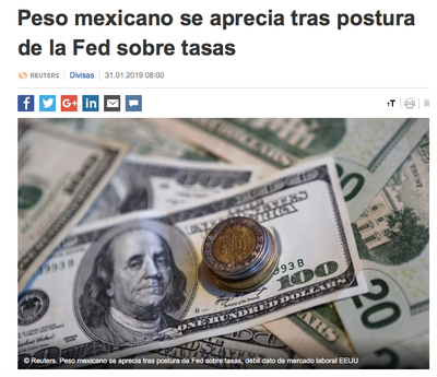 Peso se aprecia tras postura fed sobre tasas