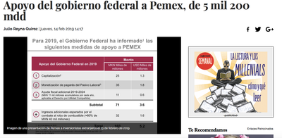 Apoyo del gobierno federal a Pemex, de 5 mil 200 mdd