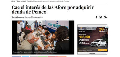 Cae el interés de las Afore por adquirir deuda de Pemex