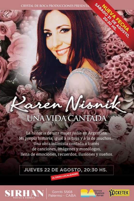 Por localidades agotadas agregamos el sábado 31/8, 20.30 hs. UNA VIDA CANTADA.