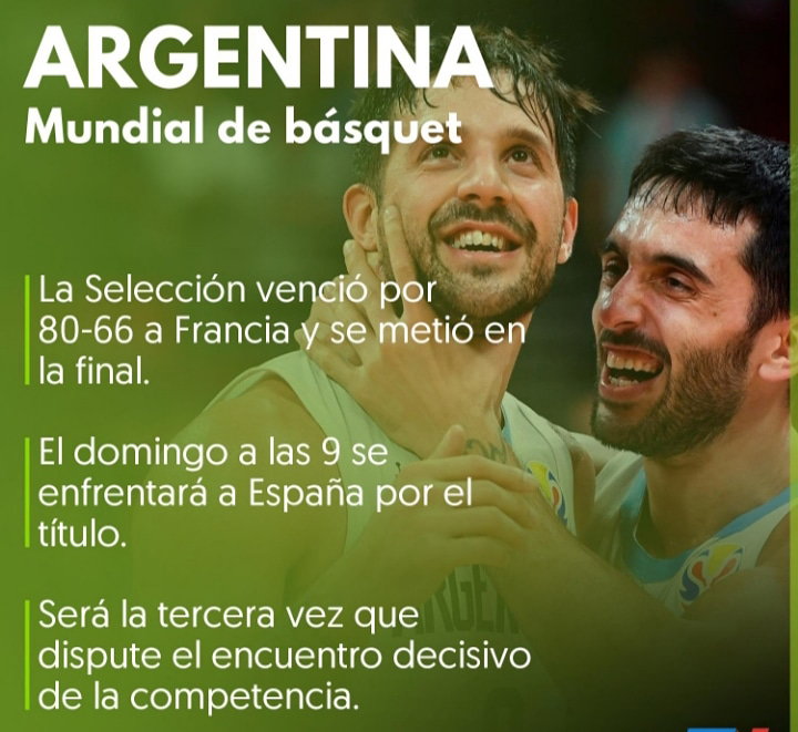 Mundial de básquet. Argentina le ganó a Francia y jugará la final con España.