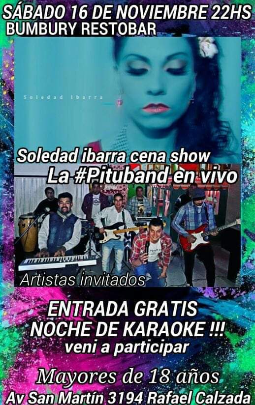 Te espero el sábado 16 de Noviembre 22hs junto a Tuty y La Pituband para compartir otra noche de música.