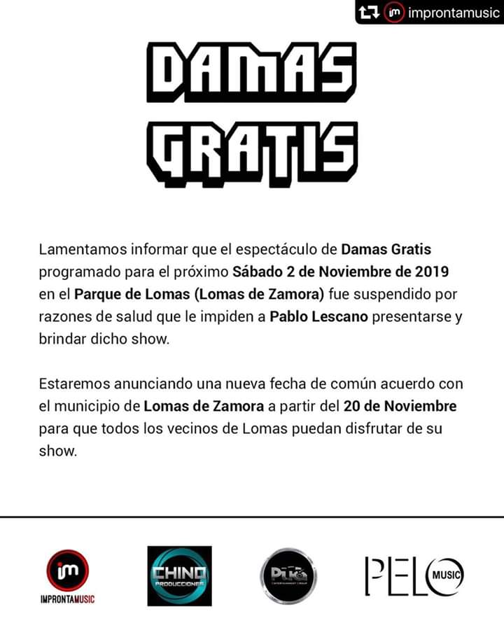 Quedó suspendido el show de Damas Gratis en Lomas.