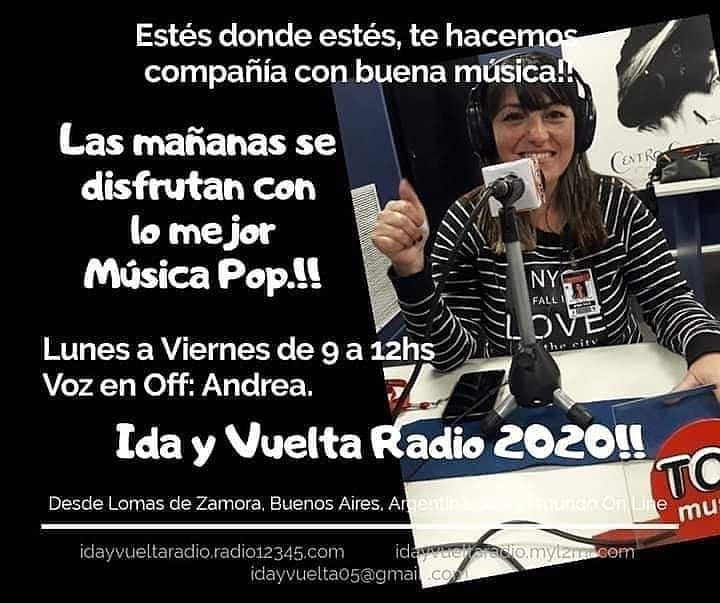 Hasta las 12hs, disfrutamos la mejor música Pop en Ida y Vuelta Radio. Con la voz en off de Andrea.!!