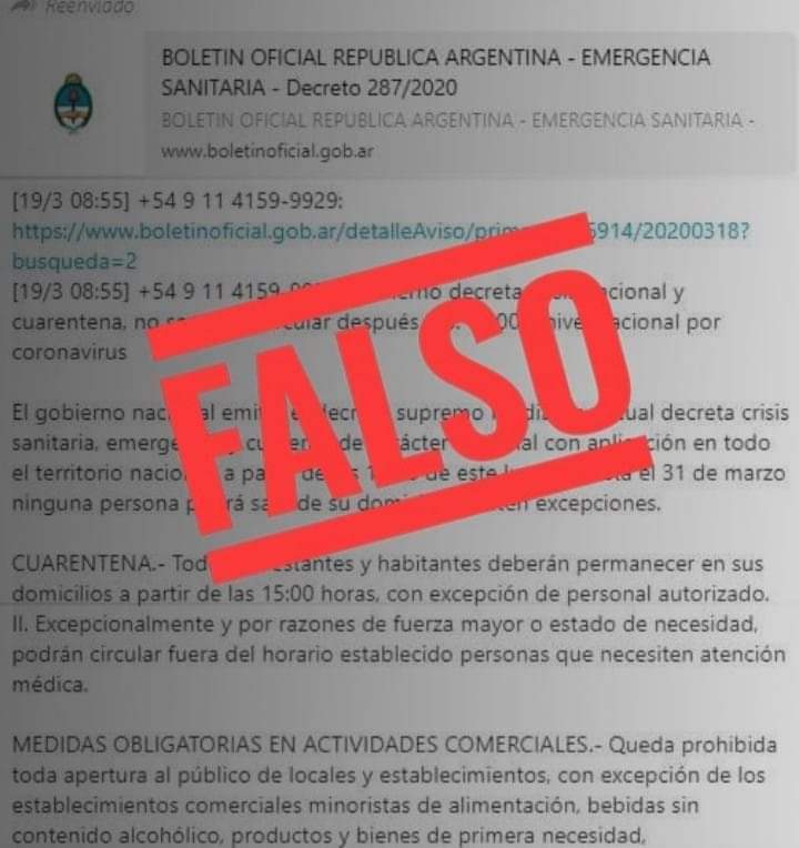 Coronavirus: es FALSO el decreto presidencial sobre una "crisis nacional y cuarentena" que se viralizó en WhatsApp.