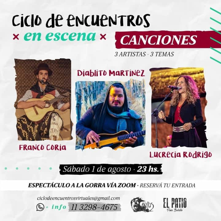 Este sábado  23;00  hs seré parte de este ciclo virtual que organizan. El Patio Peña Bailable  de Laborde y Grupo Carajo.