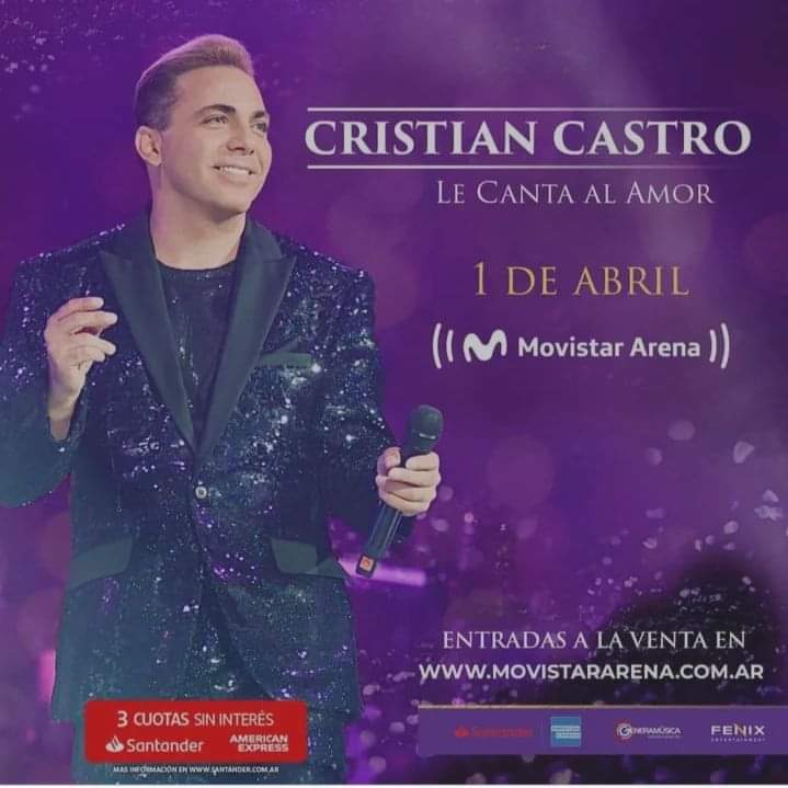 👉 Cristian Castro le cantará al amor el 1 de abril en el Movistar Arena ❤️