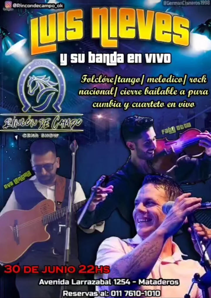 👉 Este viernes en Rincon de campo en vivo Luis Nieves y su banda!