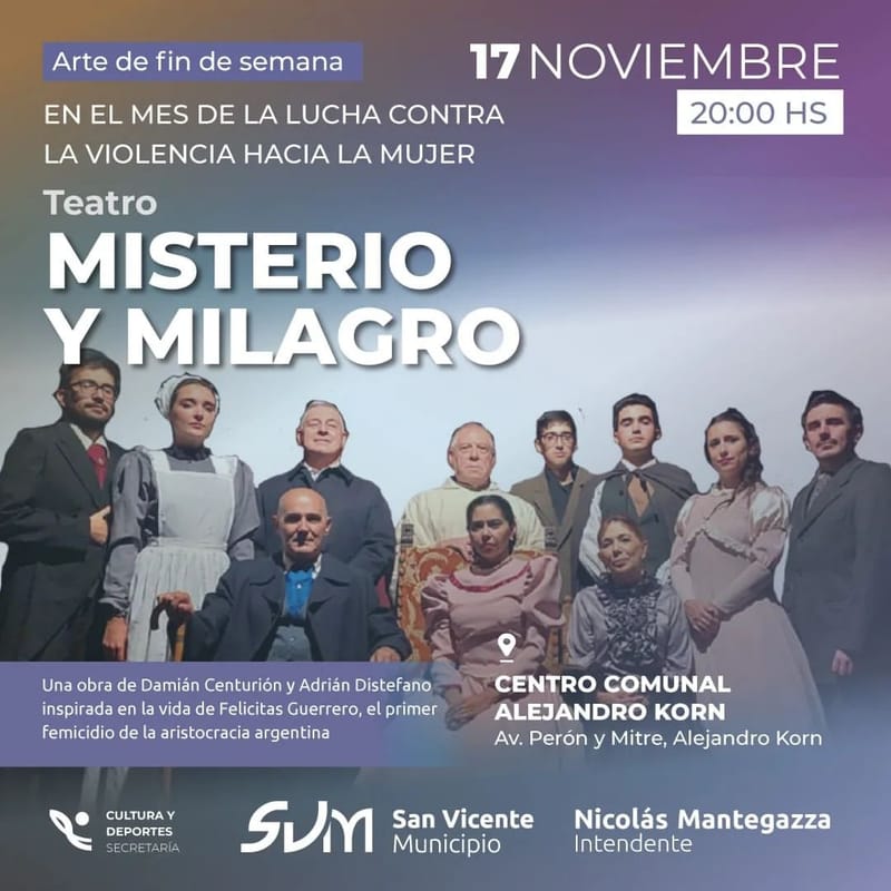 👉 En el mes de la lucha contra la violencia hacia la mujer, vamos a estar presentando "Misterio o milagro" en Alejandro Korn.
