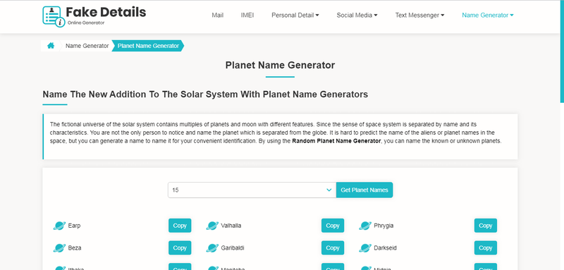 BEST ONLINE PLANET NAME GENERATOR WEBSITES FREE