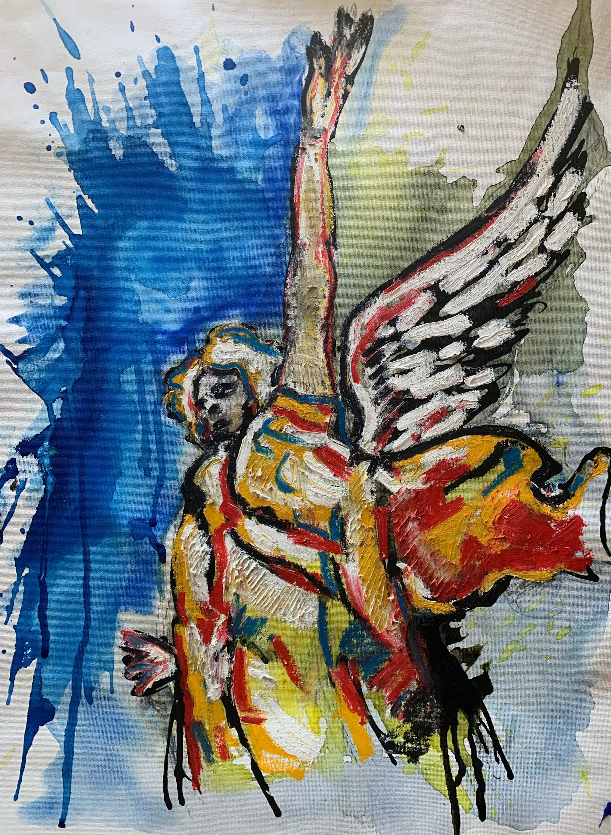 water colour and pastel on canvas pad