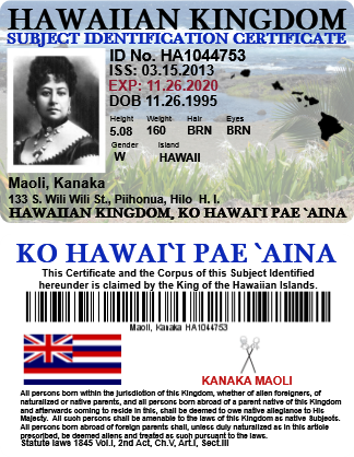 Hawaiian Kingdom ID Acceptance Update