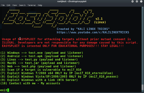 EASYSPLOIT - Metasploit Automation (EASIER And FASTER Than EVER).